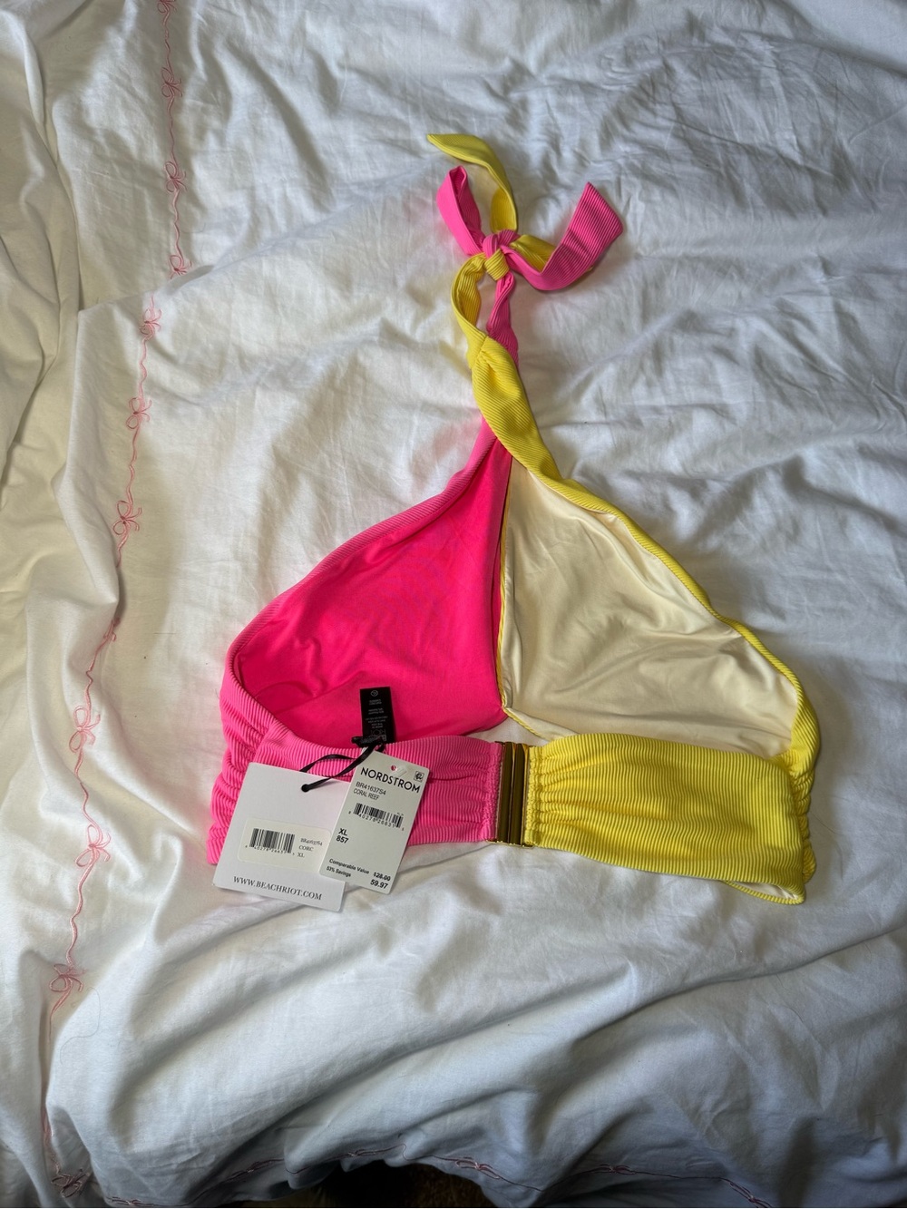 Beach Riot Yellow & Pink Ribbed Halter Bikini Top - Picture 2 of 3